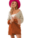 Azura Exchange Brown Pompom Color Block Open Front Cardigan - M