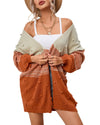 Azura Exchange Brown Pompom Color Block Open Front Cardigan - M