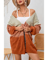 Azura Exchange Brown Pompom Color Block Open Front Cardigan - M