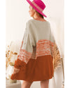 Azura Exchange Brown Pompom Color Block Open Front Cardigan - M