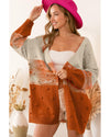 Azura Exchange Brown Pompom Color Block Open Front Cardigan - S