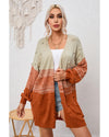 Azura Exchange Brown Pompom Color Block Open Front Cardigan - S
