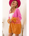 Multicolor Pompom Color Block Open Front Cardigan - XL