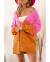 Multicolor Pompom Color Block Open Front Cardigan - XL