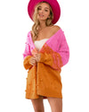 Multicolor Pompom Color Block Open Front Cardigan - XL
