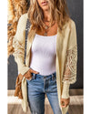 Apricot Crochet Lace Sleeve Ribbed Knit Cardigan - M