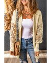 Apricot Crochet Lace Sleeve Ribbed Knit Cardigan - M