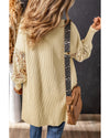 Apricot Crochet Lace Sleeve Ribbed Knit Cardigan - M