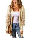 Apricot Crochet Lace Sleeve Ribbed Knit Cardigan - M