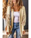 Apricot Crochet Lace Sleeve Ribbed Knit Cardigan - XL