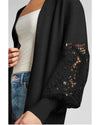 Black Crochet Lace Sleeve Ribbed Knit Cardigan - M