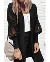 Black Crochet Lace Sleeve Ribbed Knit Cardigan - M