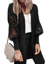 Black Crochet Lace Sleeve Ribbed Knit Cardigan - M