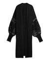Black Crochet Lace Sleeve Ribbed Knit Cardigan - M