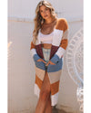 Azura Exchange Multicolor Colorblock Open Front Long Knit Cardigan - M