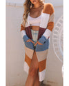 Azura Exchange Multicolor Colorblock Open Front Long Knit Cardigan - M