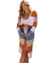 Azura Exchange Multicolor Colorblock Open Front Long Knit Cardigan - M
