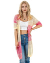 Azura Exchange Pink Ribbed Short Sleeve Ombre Eyelet Knitted Cardigan - L