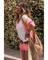Azura Exchange Pink Ribbed Short Sleeve Ombre Eyelet Knitted Cardigan - L