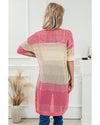 Azura Exchange Pink Ribbed Short Sleeve Ombre Eyelet Knitted Cardigan - L