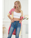 Azura Exchange Pink Ribbed Short Sleeve Ombre Eyelet Knitted Cardigan - S