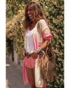 Azura Exchange Pink Ribbed Short Sleeve Ombre Eyelet Knitted Cardigan - S