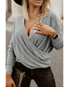 Gray Black/Pink/Gray/Khaki/Apricot  Wrap V Neck Waffle Sweater - 2XL