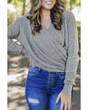 Gray Black/Pink/Gray/Khaki/Apricot  Wrap V Neck Waffle Sweater - 2XL