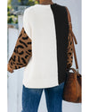 Azura Exchange Leopard Print Contrast Color V Neck Sweater - S