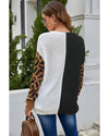 Azura Exchange Leopard Print Contrast Color V Neck Sweater - S