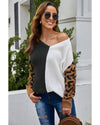 Azura Exchange Leopard Print Contrast Color V Neck Sweater - S
