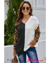 Azura Exchange Leopard Print Contrast Color V Neck Sweater - S