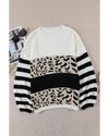 Slouchy Drop-shoulder Leopard Striped Colorblock Sweater - S