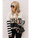 Slouchy Drop-shoulder Leopard Striped Colorblock Sweater - S