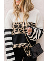 Slouchy Drop-shoulder Leopard Striped Colorblock Sweater - XL