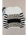Slouchy Drop-shoulder Leopard Striped Colorblock Sweater - XL