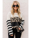 Slouchy Drop-shoulder Leopard Striped Colorblock Sweater - XL