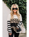 Slouchy Drop-shoulder Leopard Striped Colorblock Sweater - XL