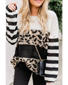 Slouchy Drop-shoulder Leopard Striped Colorblock Sweater - XL