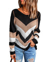 Black Chevron Colorblock Knit Sweater - S