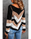 Black Chevron Colorblock Knit Sweater - S