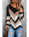 Black Chevron Colorblock Knit Sweater - S