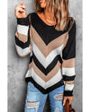 Black Chevron Colorblock Knit Sweater - S