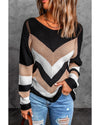 Black Chevron Colorblock Knit Sweater - S