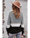 Gray Colorblock V Neck Sweater - 2XL