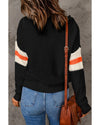 Black Chevron Striped Drop Shoulder Sweater - L
