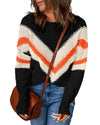Black Chevron Striped Drop Shoulder Sweater - L