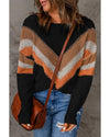Multicolor Chevron Striped Drop Shoulder Sweater - M