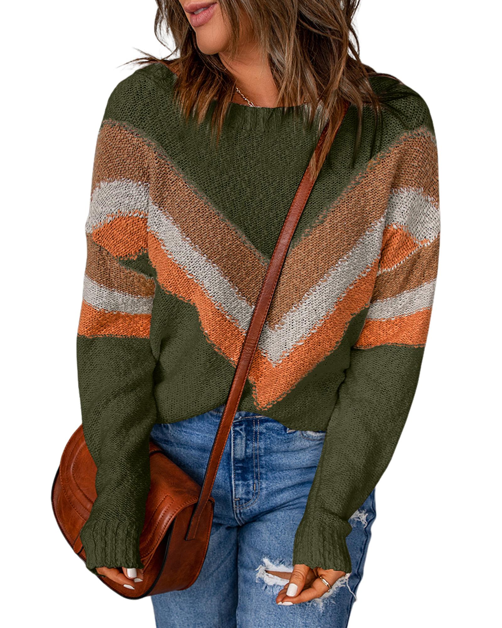Multicolor Chevron Striped Drop Shoulder Sweater - S