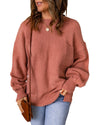 Solid Color Puffy Sleeve Pocketed Sweater - 2XL